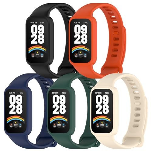 RenSheng 5 Piezas Compatible con Xiaomi Smart Band 9 Active Correas, Correas para Redmi Smart Band 3 Reemplazo Pulsera Impermeable Transpirable Resistente al Sudor Protectora Silicona Pulsera