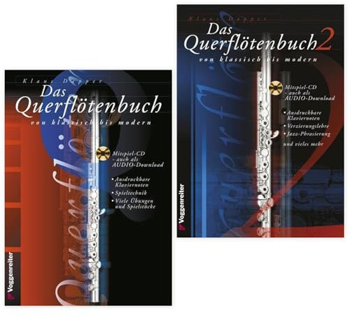 Das Querflötenbuch Band 1 und Band 2 (VOG 223, VOG 488, 9783802402234, 9783802404887) + Querflöten-Reinigungstuch (Starterset)