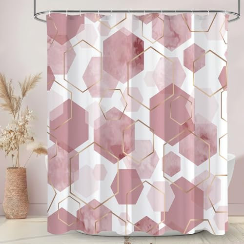 Litabel Tenda da doccia moderna extra lunga per bagno, decorazione artistica geometrica rosa, tenda da bagno impermeabile, tenda da doccia in tessuto astratto per decorazione domestica, 182,9 x 213,4