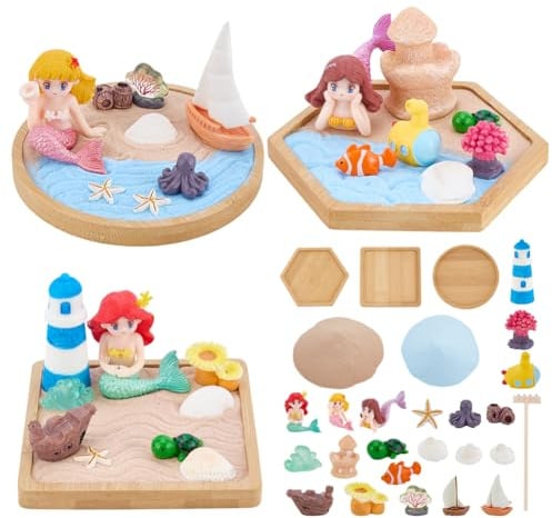 WEBEEDY 3 Sets Mini Meerjungfrau Zen Garten Set Erwachsene