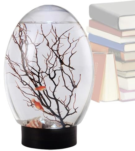 Schreibtisch-Aquarium – kleine goldene Fischschale mit LED-Licht – tragbare Desktop-Landschaft, lustiger aquaponischer Übertopf für Zuhause, Studio, Hotel