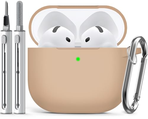 Inesore Compatible with AirPods 4 Hülle with Cleaning Kit, Silicone Protective Case Cover for Apple AirPod 4 (2024/ANC), Unisex Design - Light Brown