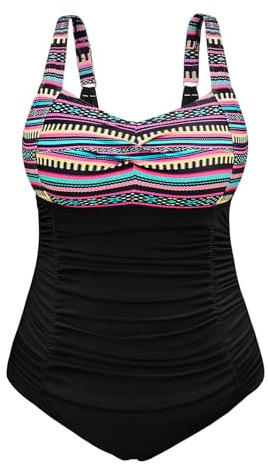 Nadeer Maillot de Bain Femme 1 Pieces Grande Taille Maillots Une Pièce Gainant Ventre Plat Col en V Sexy Push Up Swimsuit Swimwear Monokini L-4XL