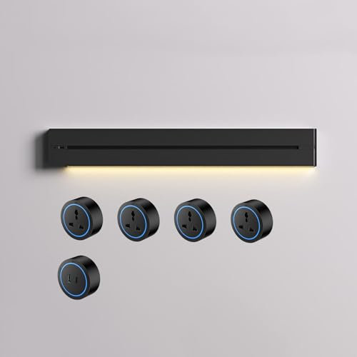 Corredera eléctrica de cocina con rieles deslizantes móviles y enchufe magnético, para armarios de cocina Oficinas en casa,Black-50CM