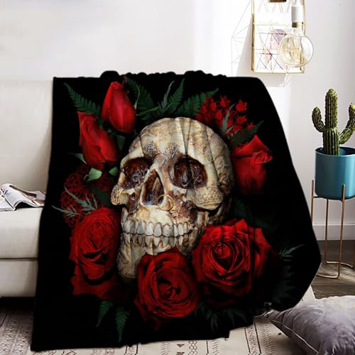 KAIDAARTLH Halloween Totenkopf Kuscheldecke 130x150cm, Gothic Skull Motiv Print Weich Bequem Kunstfell Decke, Kuscheldecken für Halloween Couch Bett (C, 130x150cm)