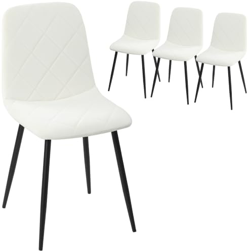 HOMCOM 4er-Set Esszimmerstühle, gepolsterte Küchenstühle mit hoher Rückenlehne, Stahlbeinen und Stoff mit Samteffekt, für Wohnzimmer, Schlafzimmer, Küche, cremefarben