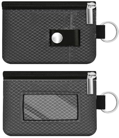 CCUMI Minimalist RFID Blocking Small Wallet with ID Window,WaterResistant Zip Id Case Wallet with Lanyard Keychain for Cards,Cash,Travel,Women,Men, DarkGrey, 4.53 x 2.76 x 0.39, Minimalist