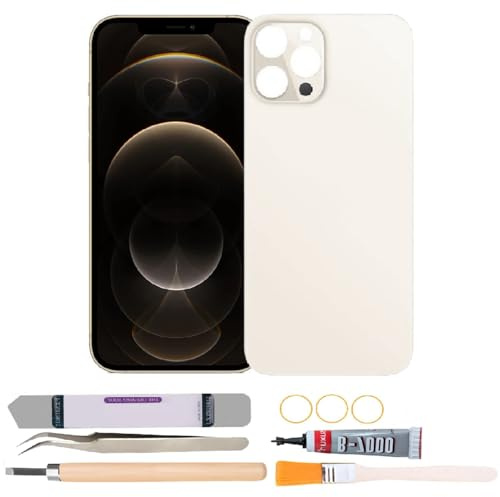 Cubierta trasera de cristal de repuesto compatible con iPhone 12 Pro Max de 6.7 pulgadas con kits de herramientas de reparación (dorado)