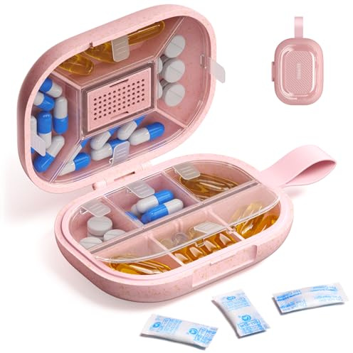 IDEERFIT Tablettenbox Reise Medikamentenbox Pillendose Kompakt Groß BPA-frei Feuchtigkeitsdicht Etiketten Rosa Tragbar