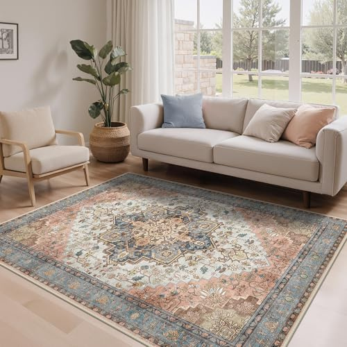 BEIMO Vintage Waschbarer Teppich Wohnzimmer, 160x230cm Rot | Boho Orientalisch, Großer Weicher Kurzflor Carpet mit Rutschfester für Küche und Bettvorleger Schlafzimmer