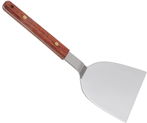 Stainless Steel Metal Spatula, Cast Iron Skillet Spatula Pancakes Shovel Grill Scraper with Wooden Handle Grill Scraper Wide Bla de for Steak Fish Dumpling Egg (105MM)