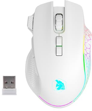 EMPIRE GAMING RF906 Kabellose Gaming-Maus, 3 Modi, 2,4 GHz, BT, kabelgebunden, 8 programmierbare Tasten, inklusive Software, 10.000 DPI, anpassbare RGB-Einstellung, 1000 Hz Sensor, PC/Mac (weiß)