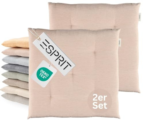 Esprit 2er Set Sitzkissen Stuhl 40x40cm Rose - Bequeme Stuhlkissen für Esszimmer & Küche - waschbar bis 30°C - Öko-Tex - Sitzauflage für Gartenmöbel, Sitzpolster, Bank, Bürostuhl & Boden