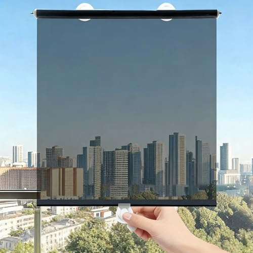 58x125cm Schwarz Sonnenschutz-Rollos für Fenster Verdunklungsrollo | Ohne Bohren Thermorollo für Sichtschutz und Sonnenschutz UV-Schutz Temporäre Jalousien für Wohnzimmer Büro Auto