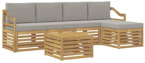 vidaXL Outdoor-Sofagarnitur 6 pcs Weiß und Hellgrau 59 x 59 x 37 cm, Gartenmöbel, modernes Outdoor-Sofa, modulares Set, Lounge für die Terrasse, bequem entspannen
