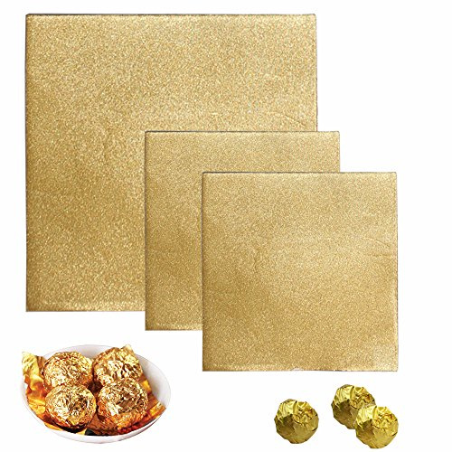 Senhai 300 Stück Aluminiumfolie, Bonbonpapier, 200 Stück 10,2 x 10,2 cm, 100 Stück 15,2 x 15,2 cm, für Verpackung – Gold