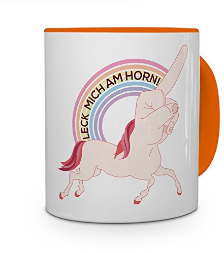 printplanet Tasse mit Spruch: Leck Mich am Horn! - Kaffeebecher, Mug, Becher, Kaffeetasse - Farbe Orange
