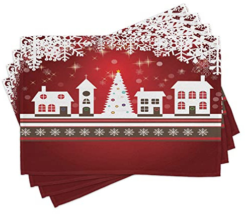 ABAKUHAUS Weihnachten Platzmatten, Winter-Thema-Baum, Waschbare Stoff Esszimmer Küche Tischdekorations Digitaldruck, Grün und Rot