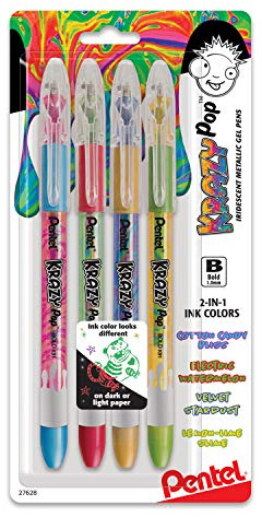 PENTEL ARTS Krazy POP Gel PENS Assorted, 4 Pack