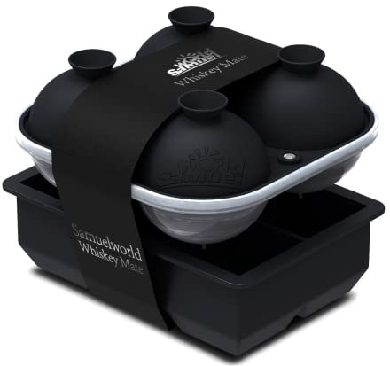 Samuelworld Premium Silicone Ice Cube Tray, Set of 2-Large Ice Cube Molds Set Square & Sphere Round Ice Ball Maker Mold, Whiskey Ice Trays Freezer, Cocktail Kit, Bartesian, BPA Free