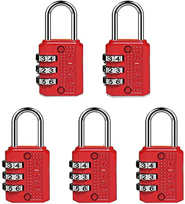 SISAV Vorhängeschloss mit 3 Ziffern, leicht ablesbar, für Schule, Fitnessstudio, Schließfach, schlüssellos, zurücksetzbar, 5 Farben, optional, für Gepäck, Zaun, Reise, Tor, Schließfächer, 5 Stück