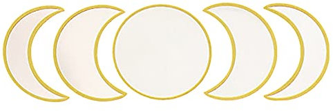 LICHENGTAI 5 Stück Mond Spiegel Wanddeko, Holz Dekorative Spiegel Mond Phase Spiegel, Natürliche Mondspiegel Set böhmisches Dekor Stick auf Spiegel für Wohnzimmer Schlafzimmer, Gold