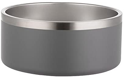 Gteller 304 Stainless Steel Double Wall Dog Bowls, BPA Free Non-Slip Pet Dishes,Cat Food& Water Bowl with Rubber Base No Spill(64oz, Grey)