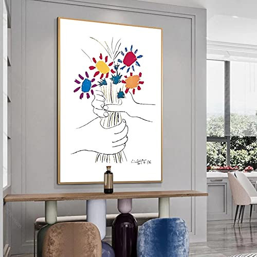 Picasso Blumenstrauß der Freundschaftsblumen Leinwand Gemälde Abstrakte Kunst Poster und Drucke Wandkunst Bilder für Wohnkultur 50x70cm Rahmenlos