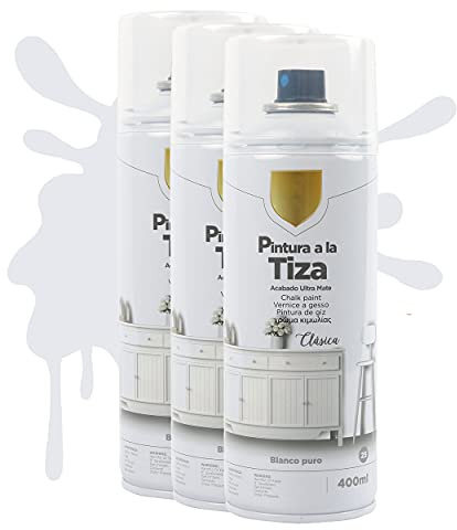 H HANSEL HOME Pintura Spray a la Tiza Color Pastel Acabado Ultra Mate - Blanco Puro 400ml x 3
