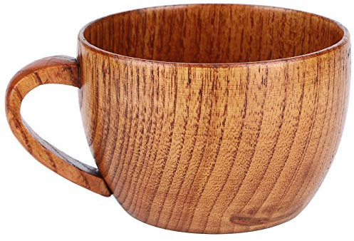 Cyrank Tasses en Bois pour Boire, Tasse à Boire en Bois Massif Naturel Classique avec poignée pour café Tasses à bière Petit déjeuner Lait ménage à Boire