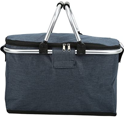 BigKing Picknickkorb,Isolierte Picknickkorbtasche Tragbare Falttasche Großer Einkaufskorb mit Aluminiumgriff zum Einkaufen, Reisen, Picknicken(Blau)