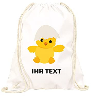 STEMPEL-FABRIK – Turnbeutel personalisiert mit Namen – Sportbeutel mit Wunschtext individuell gestalten – Stoffbeutel aus 100% Baumwolle – Geschenkidee für Kinder zum Kindergartenstart (Weiß | Küken)