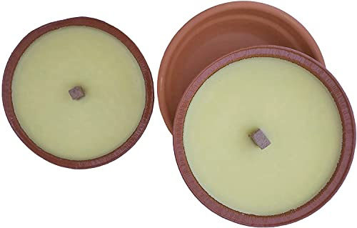 Vela Citronela Antimosquitos ø 16,5 cm (6,5) en Plato Terracota + Recambio - Maceta Barro Cocido Natural - Velas Antimosquitos Grandes 200 g - Duración 10 Horas