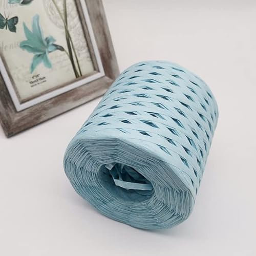 YJBEAPT 200 m handgestricktes Lafite-Baststroh, umweltfreundliches Papiergarn, Backen, Verpackung, Gürtel, Seil, Häkeln, Sommerhut, Taschen, hellblau
