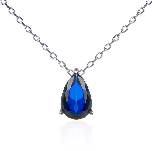 namana Birnenförmige Saphirblaue Anhänger-Halskette für Frauen und Mädchen, süße Silber Halsketten für Frauen mit einem blauen Stein, zierliche Teardrop Saphir blaue Halskette in 925 Sterling Silber