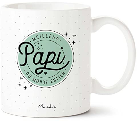 Manahia Mug Papi - Meilleur Papi du Monde Entier - Avec Boite Kraft - Imprimé en France - 330 mL Céramique - Futur Grand Père - Cadeau Tasse Noël, Anniversaire Papy - Fête des Grands Pères