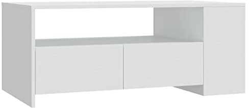 vidaXL Couchtisch Beistelltisch Wohnzimmertisch Kaffeetisch Sofatisch Teetisch Tisch mit Ablage Wohnzimmer Weiß 102x55x42cm Holzwerkstoff