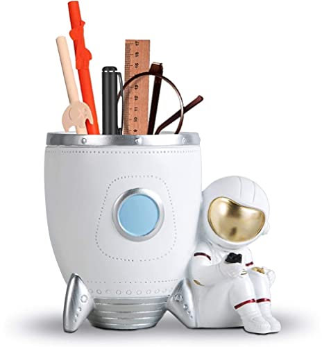NOPEILVI Astronaut -Stifthalter für Schreibtischharz -Desk Organizer Bleistifthalter Dekorative Accessoires für Büro, Zuhause, Schule (Silberne Farbe) Astronaut -Figur, Stifthalter für Schreibtisch,