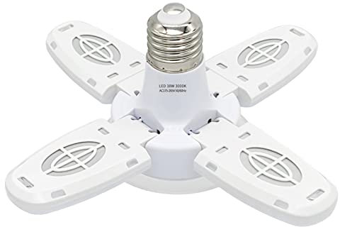LUCHONG Led Garage Lights - Dimmable Garage Lights Ceiling, 38W 3800LM 3500K E27/E26, 4 Adjustable Panels, Warm White, Pack of 1