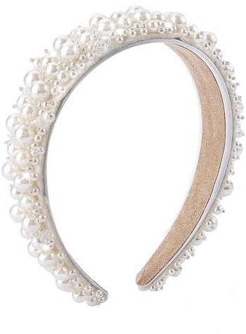 Sctmda Serre Tete Perles Blanches Femmes Bandeau Elegant Perle Cerceau de Cheveux Solide Accessoires de Mariage Serre Tete Mariage Chic Rétro Usage Quotidien pour Femmes et Filles