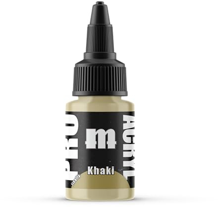Monument Hobbies 061 - Pro Acryl Khaki Acrylic Model Paints for Plastic Models - Miniature Painting, no-clog cap, comes loaded with glass agitator