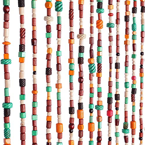 Osunnus Beaded Curtain Handmade Carved Wooden Beads Curtain 35.5 x 75 Inches Hanging Door Beads Hippie Room Divider for Doorway Window Boho Rustic Home Decor, Boho Colorful
