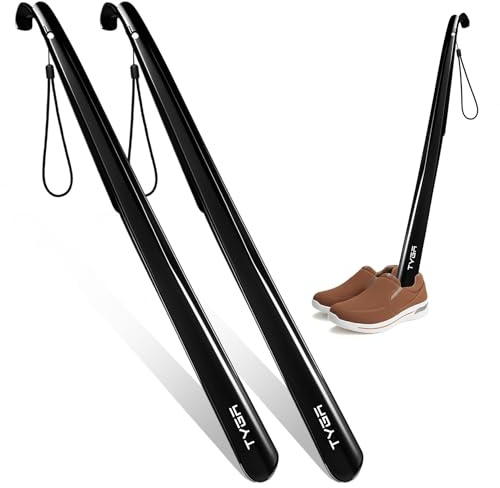 TYGA Shoe Horn, Extra Long Handled, 58cm, Black, Pack of 2 | Extra-long 58cm shoe horns with an elongated design for comfortable use by men and women, helping reduce the need to bend.