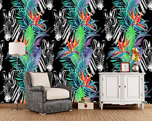 Tapete Fototapete Wandbild Zebra Tier Pflanze Blume Selbstklebende, Entfernbare Peel & Stick-Wanddekoration, Heimwerker-Wandtattoo, Wandposter, Aufkleber Für Wohnzimmer, Büro, Hotel, 350(B)x256(H)cm