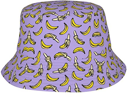 Einzigartiger Bananen-Frucht-Bedruckter Fischerhut Angelhut Strand-Sonnenhut Faltbarer Sommer Reise Unisex Schwarz, Schwarz, Einheitsgr��e