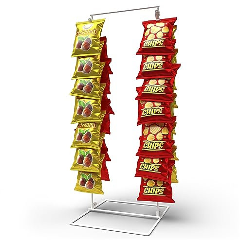 DS THE DISPLAY STORE Kartoffelchips-Rack Display mit 26 Clips, 2-reihiger Chip-Ständer Display für Party, Arbeitsplatte Chip Bag Halter, Weiß Grußkarte Display Rack, Snack Rack Display Stand