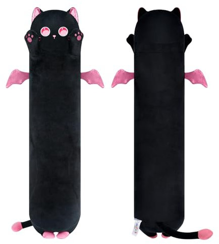Mewaii Kawaii Peluche Chat Yeux Roses Long Coussin 50CM, Jouet Moelleux et Confortable Oreiller Chat en Peluche pour Les Enfants de 3 Ans et Plus
