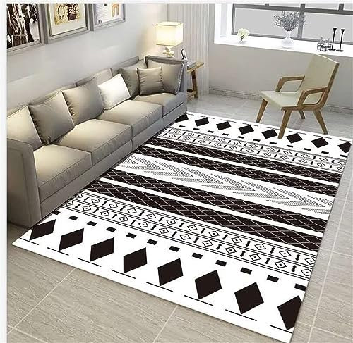 RUGMRZ Teppich Flach Gewebt Teppich Dünn Schwarzes und weißes geometrisches Design für Wohnzimmer Teppich Anti-Rutsch und Formaldehyd frei 60 x 100 cm