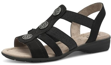 Jana Femme 8-28165-42 Sandale Plate, Noir, 37 EU Large