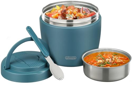 wiwens Thermo Food Jar for Hot Food Adults 32OZ Soup Thermo Lunch Containers Wide Mouth Vacuum Insulated Stainless Steel Leakproof Bento Box with Spoon (lake blue)